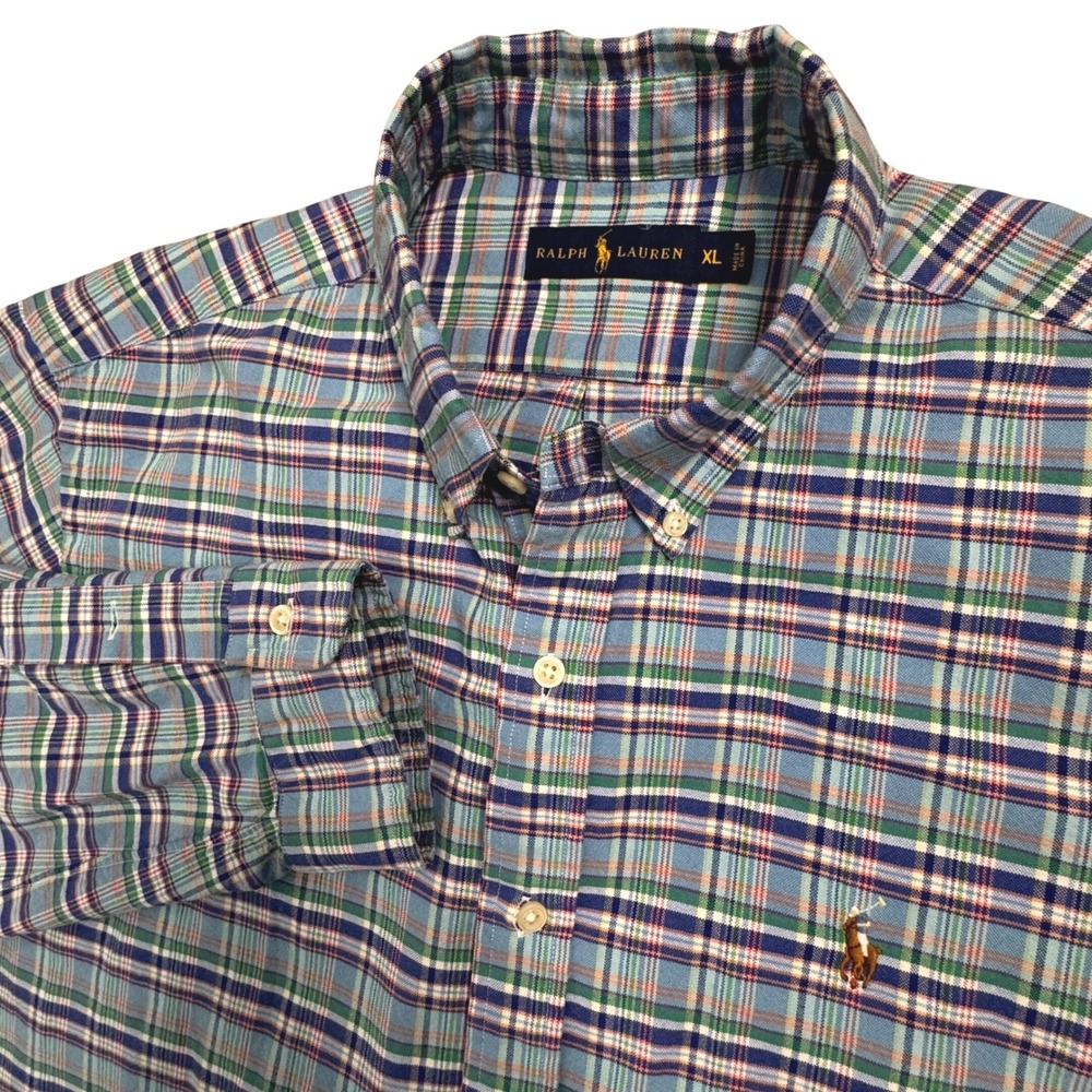 Ralph Lauren Mens Plaid Button Down Shirt Long Sleeve Classic Fit XL Blue Green‎